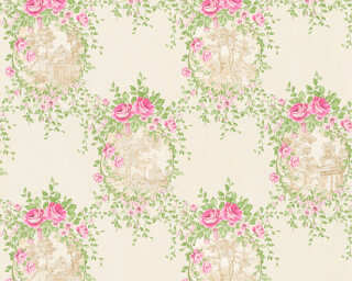 A.S. Création non-woven wallpaper «Cottage, Flowers, Cream, Green, Pink» 344992