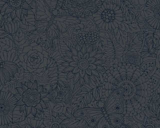 A.S. Création papier peint intissé «Floral, métallique, noir» 358162