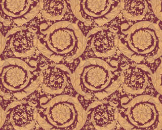 Versace Home non-woven wallpaper «Baroque, Flowers, Beige, Brown, Metallic, Red» 366927