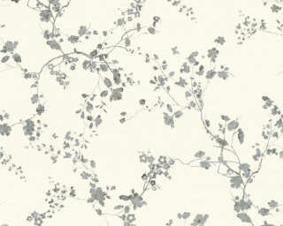 Livingwalls papier peint intissé «Fleurs, argent, blanc, métallique, noir» 368962