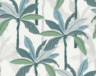 Private Walls papier peint intissé «Floral, blanc, bleu, vert» 375301