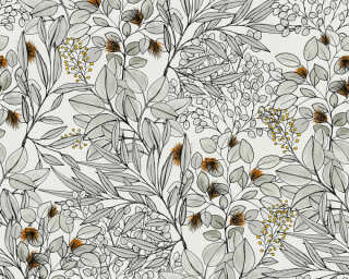 Private Walls papier peint intissé «Floral, blanc, gris, orange» 375343
