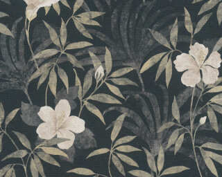 A.S. Création papier peint intissé «Graphique, Floral, gris, marron, noir» 380282
