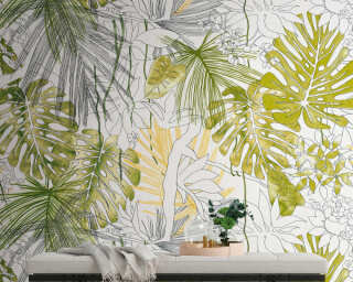 Livingwalls non-woven wallpaper «Floral, Black, Green, Yellow» 382321