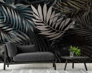 Livingwalls non-woven wallpaper «Floral, Black, Grey, Yellow» 382381