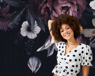Livingwalls non-woven wallpaper «Floral, Black, Pink, White» 382791