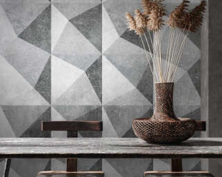 Livingwalls non-woven wallpaper «Tile, Black, Grey» 382811