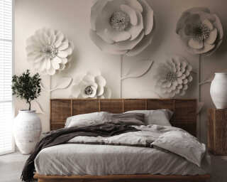 Livingwalls papier peint intissé «Floral, beige, blanc» 382931