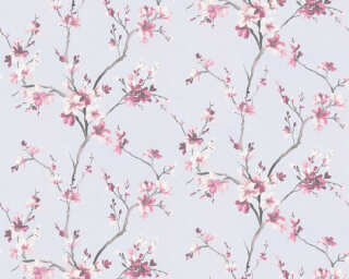 A.S. Création satin wallpaper «Floral, Black, Grey, Red, White» 385001