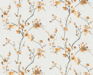 A.S. Création satin wallpaper «Floral, Black, Cream, Orange, White» 385002