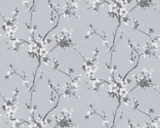 A.S. Création satin wallpaper «Floral, Black, Grey, White» 385003