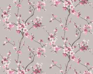 A.S. Création satin wallpaper «Floral, Black, Grey, Pink, White» 385004