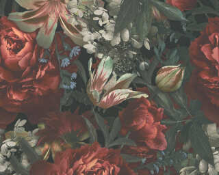 A.S. Création non-woven wallpaper «Floral, Black, Cream, Green, Red» 385091