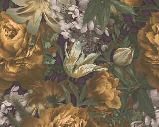 A.S. Création papier peint intissé «Floral, crème, jaune, vert, violet» 385092