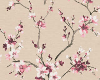 Livingwalls papier peint intissé «Floral, beige, gris, rose» 385203