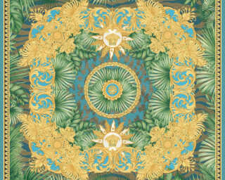 Versace Home satin wallpaper «Baroque, Blue, Gold, Green, Metallic» 387032