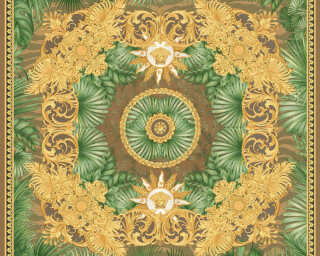 Versace Home satin wallpaper «Baroque, Brown, Gold, Green, Metallic» 387033