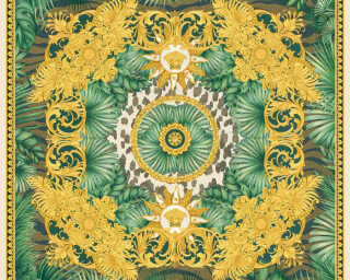 Versace Home satin wallpaper «Baroque, Cream, Gold, Green, Metallic» 387034