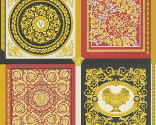 Versace Home non-woven wallpaper «Baroque, Black, Gold, Metallic, Red» 387046