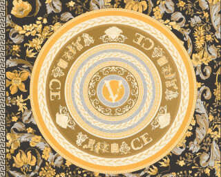 Versace Home papier peint vinyle «Baroque, argent, doré, métallique, noir» 387055