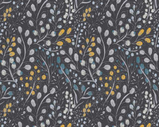 A.S. Création non-woven wallpaper «Floral, Black, Blue, Grey, Yellow» 388474