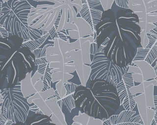 A.S. Création papier peint intissé «Floral, argent, bleu, gris, métallique» 389052