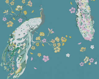 A.S. Création papier peint intissé «Floral, bleu, jaune, turquoise, vert» 389062