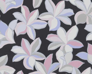 A.S. Création papier peint intissé «Floral, blanc, bleu, gris, noir» 389081