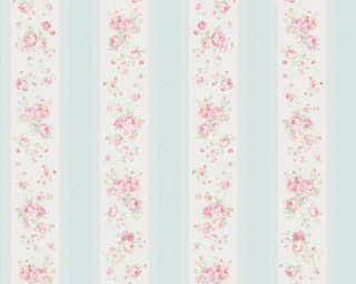 A.S. Création non-woven wallpaper «Stripes, Floral, Blue, Green, Pink, White» 390691