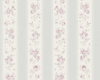 A.S. Création non-woven wallpaper «Stripes, Floral, Grey, Pink, White» 390692