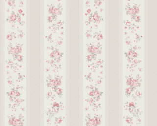A.S. Création papier peint intissé «Rayures, Floral, beige, blanc, rose, taupe» 390694