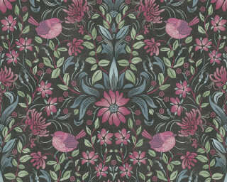 A.S. Création non-woven wallpaper «Cottage, Floral, Black, Blue, Green, Pink» 390751
