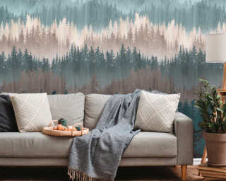 Livingwalls non-woven wallpaper «Fabric, Beige, Green, Grey» 391811
