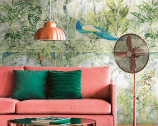 Livingwalls papier peint intissé «Floral, gris, multicolore, vert» 393321