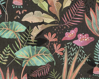A.S. Création non-woven wallpaper «Floral, Black, Green, Orange, Pink» 393481