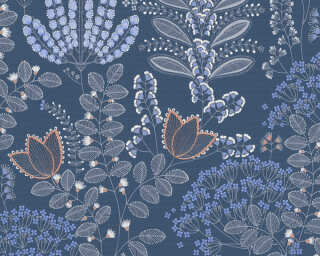 A.S. Création non-woven wallpaper «Floral, Blue, Grey, Orange, White» 393494