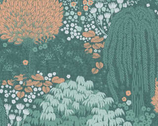 A.S. Création non-woven wallpaper «Floral, Green, Orange, White» 393503