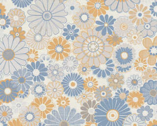 A.S. Création papier peint intissé «Floral, bleu, gris, orange» 395352