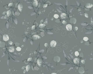 A.S. Création textured wallpaper «Floral, Green, Grey, Metallic, Silver» 397683