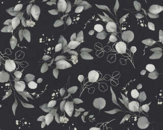 A.S. Création papier peint expansé «Floral, argent, gris, métallique, noir» 397685