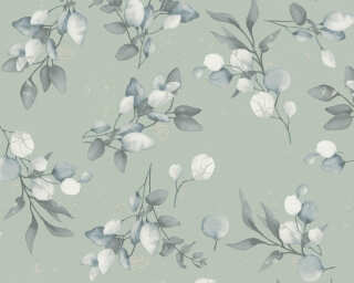 A.S. Création textured wallpaper «Floral, Blue, Gold, Green, Grey» 397687