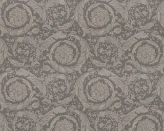 Versace Home non-woven wallpaper «Baroque, Flowers, Brown, Grey, Metallic» 935836