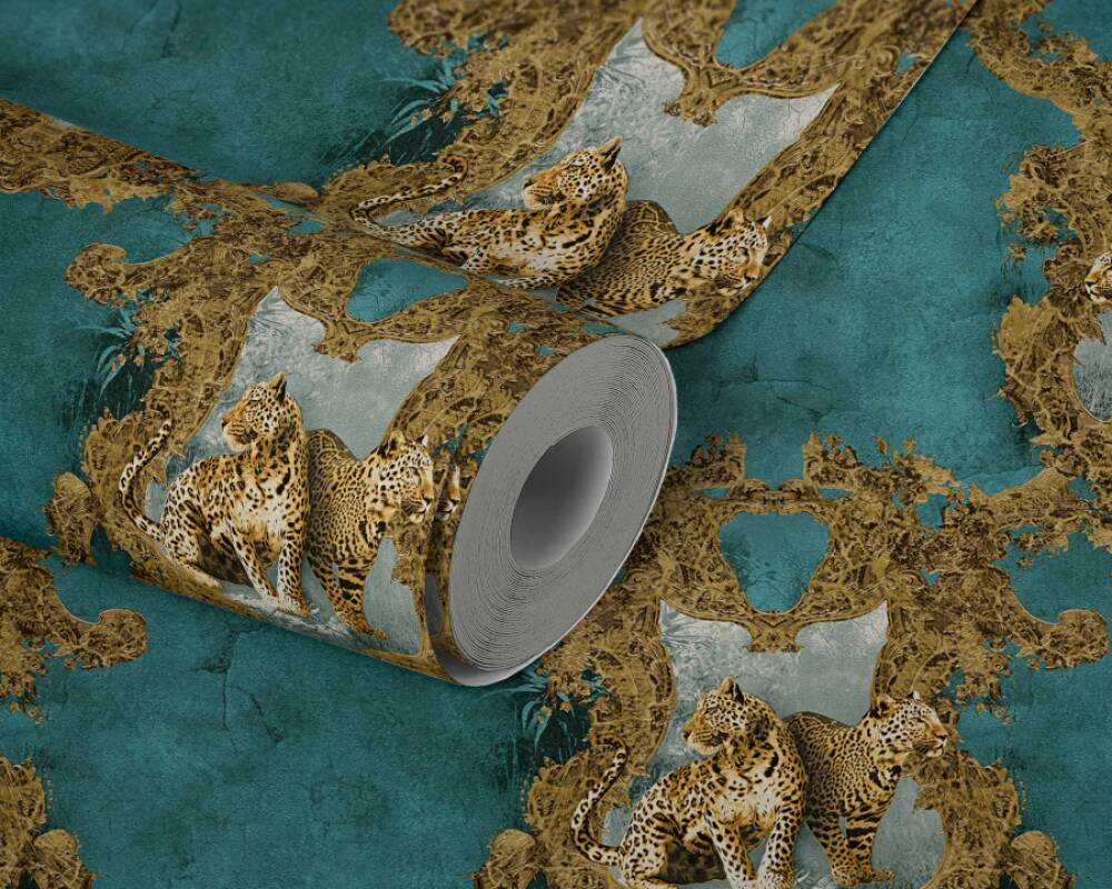 «Baroque, 335435 Brown, Turquoise» Gold, Création Blue, A.S. Wallpaper