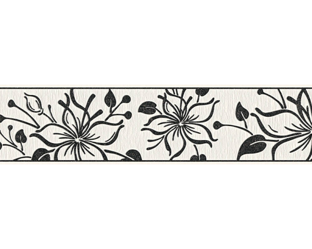 Frise papier peint blanc & noir anthracite pour salon, Frise tapisserie  motif fleur de lys pour chambre, Frise murale blanche & noire