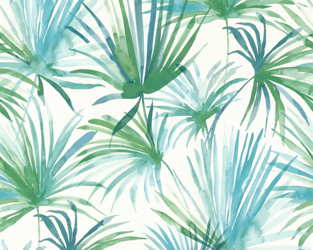 Livingwalls Wallpaper «Floral, Blue, Green, White» 366242