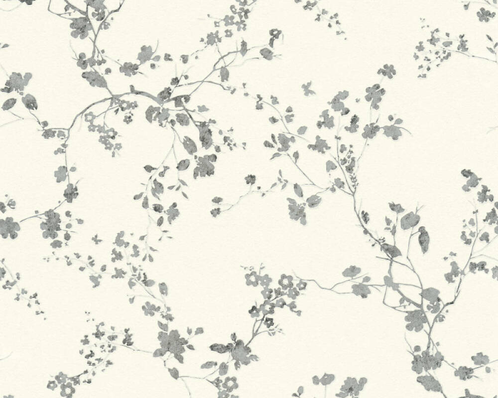 Livingwalls Wallpaper Flowers Black Metallic Silver White 368962