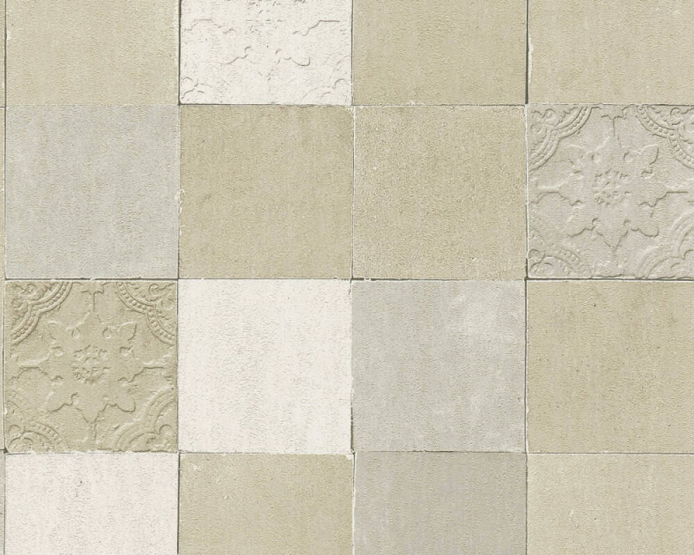 Livingwalls Wallpaper Tile Cream Grey 374064