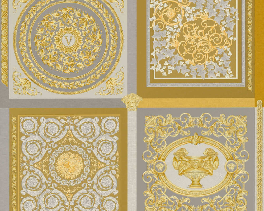 Versace Home Wallpaper «Baroque, Beige, Gold, Grey, Metallic» 387045