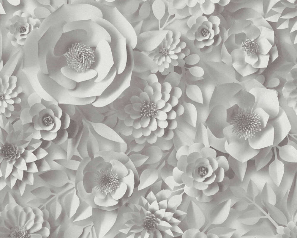 A.S. Création Wallpaper Floral, 3D, Grey, White 387181