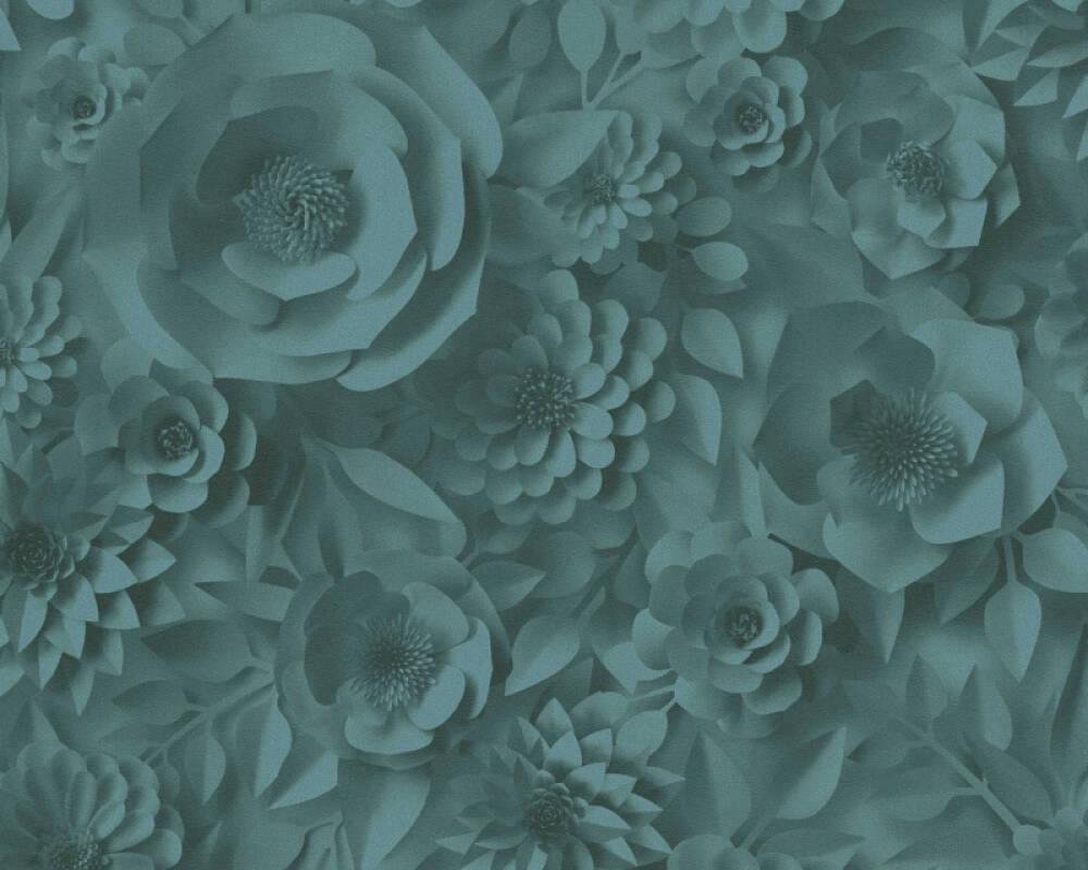 A.S. Création Wallpaper Floral, 3D, Black, Blue, Green, Turquoise 387184